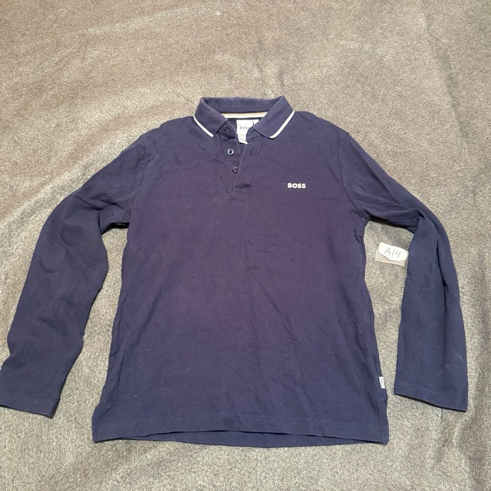 Boss Kids Polo Shirt XS Extra Small 12 Dark Blue Long Sleeve Boys Top